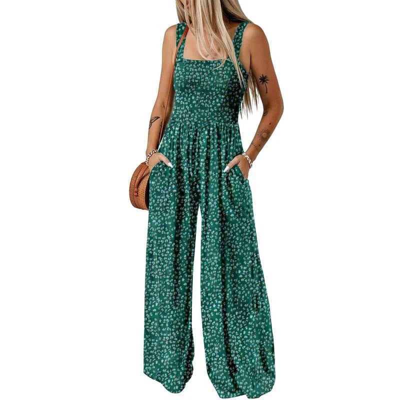 Floral Jumpsuit Smocked Bust