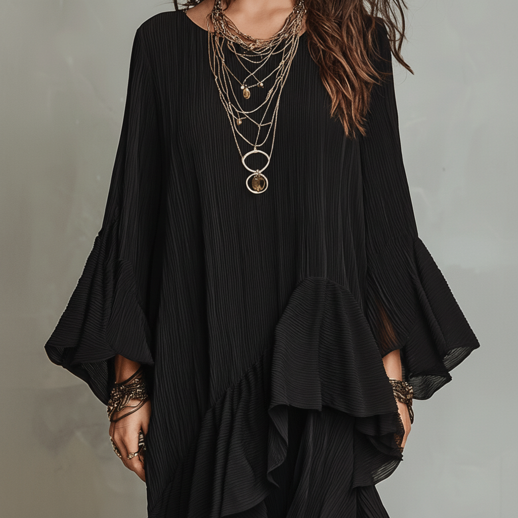 Graceful Chiffon Ruffle Midi Dress
