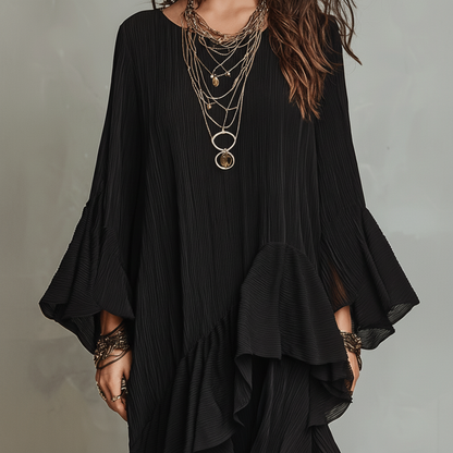 Graceful Chiffon Ruffle Midi Dress