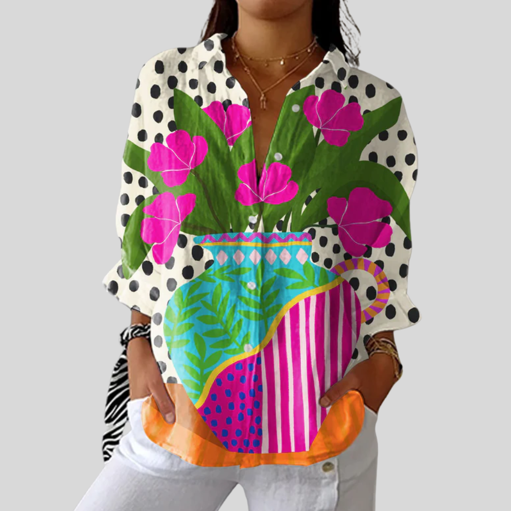 Artistic Floral Vase Blouse