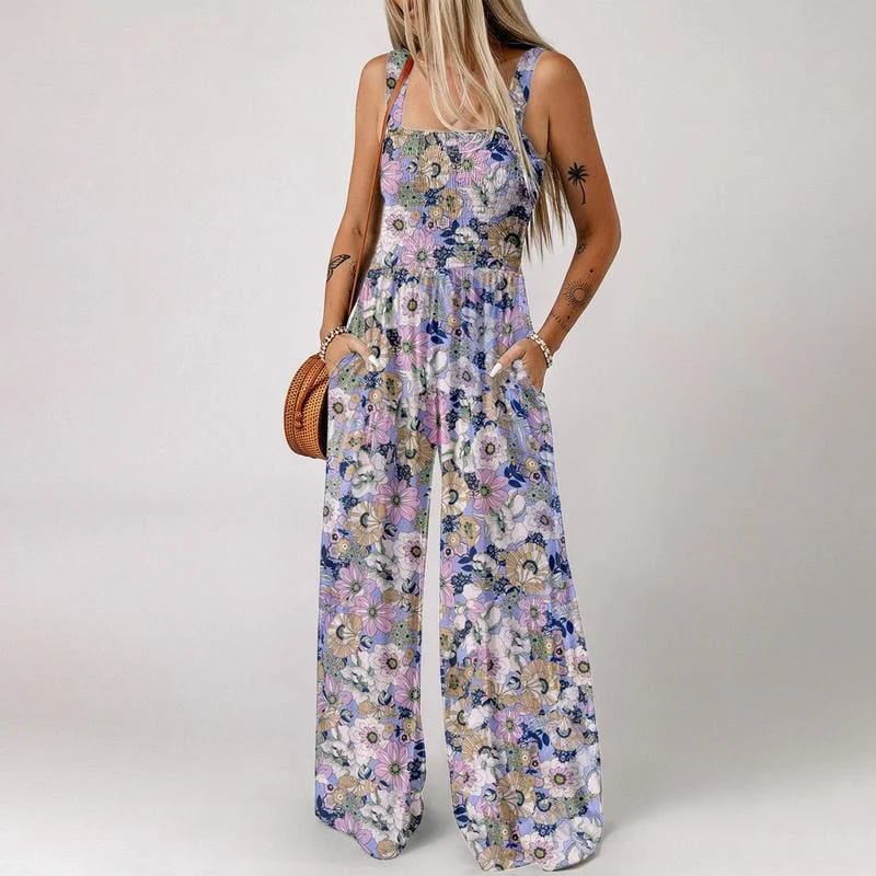 Floral Jumpsuit Smocked Bust