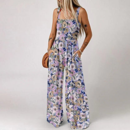 Floral Jumpsuit Smocked Bust