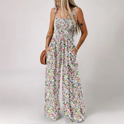 Floral Jumpsuit Smocked Bust