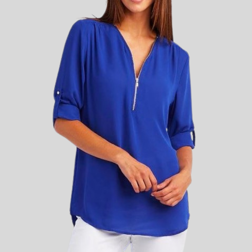 Sleek Zipper V Neck Top