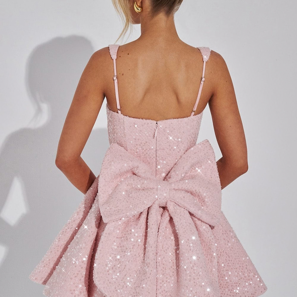 Glimmering Bow Back Mini Dress