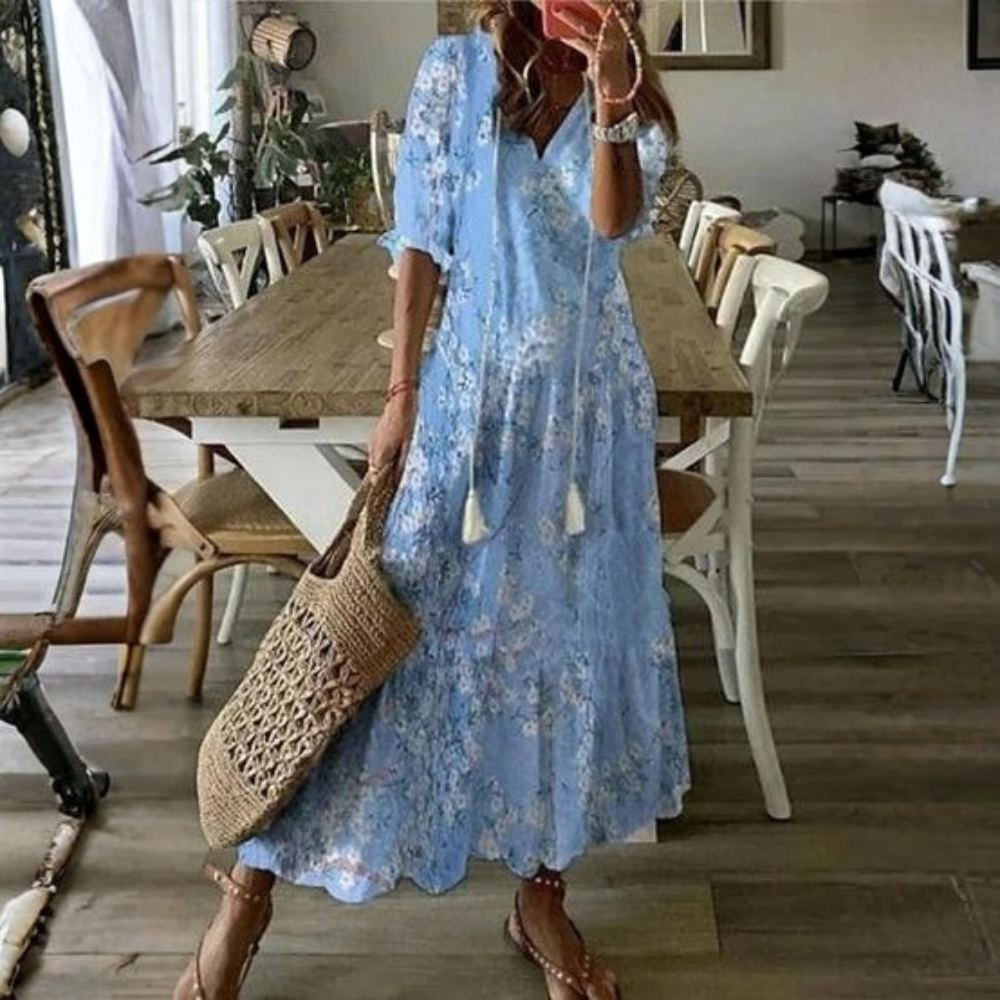 Boho Maxi Dress V Neck