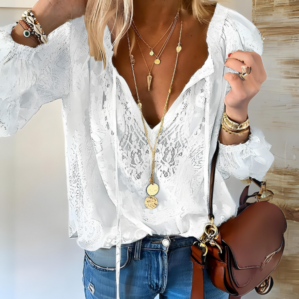 Sunny Boho Vneck Blouse Summer