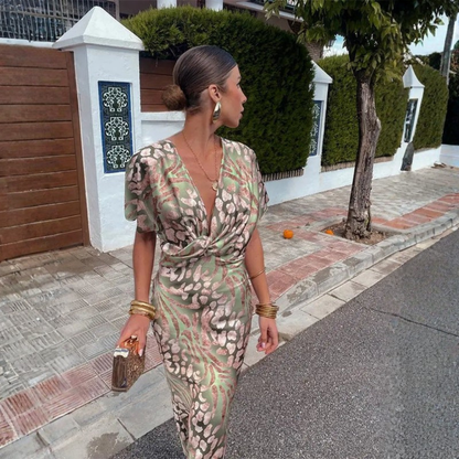 Copper Twist Knot Midi Dress