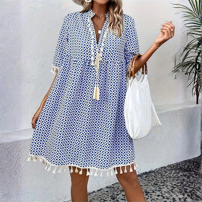 Boho Geometric Tassel Mini Dress