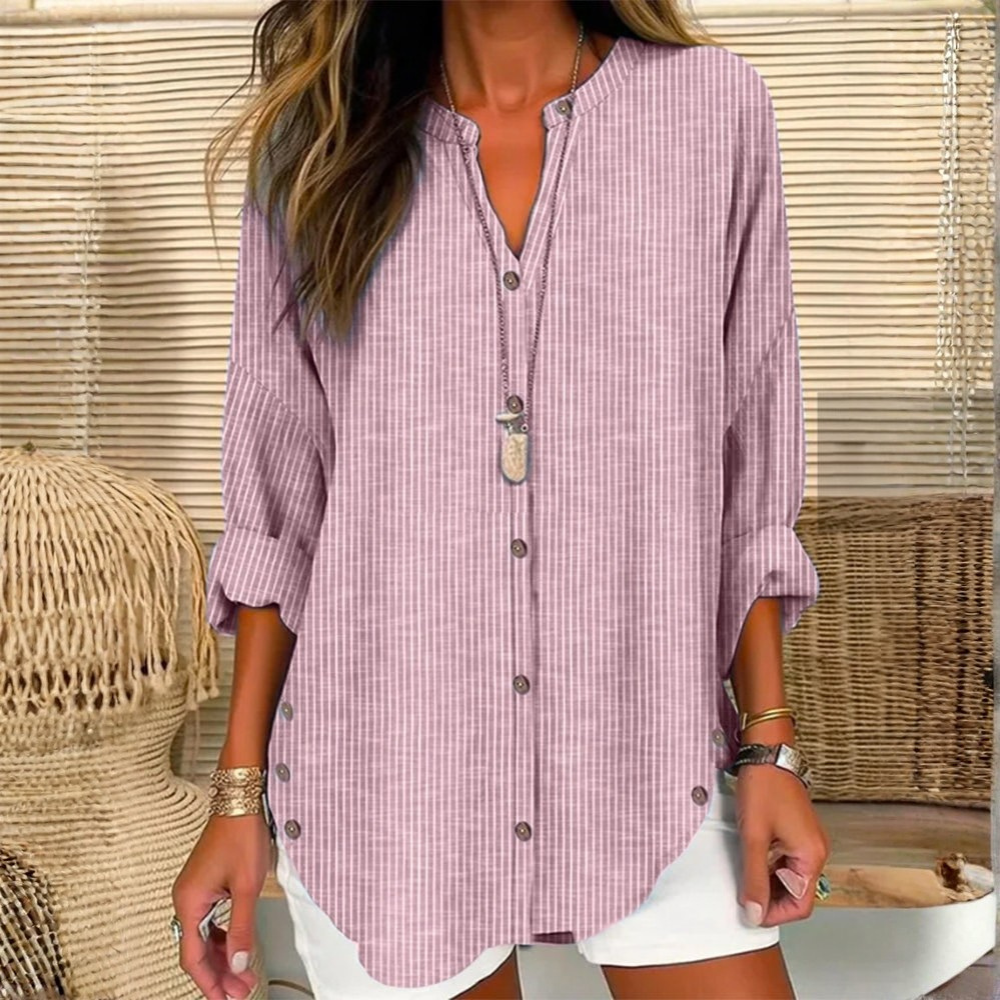 Relaxed Striped Button Front Blouse