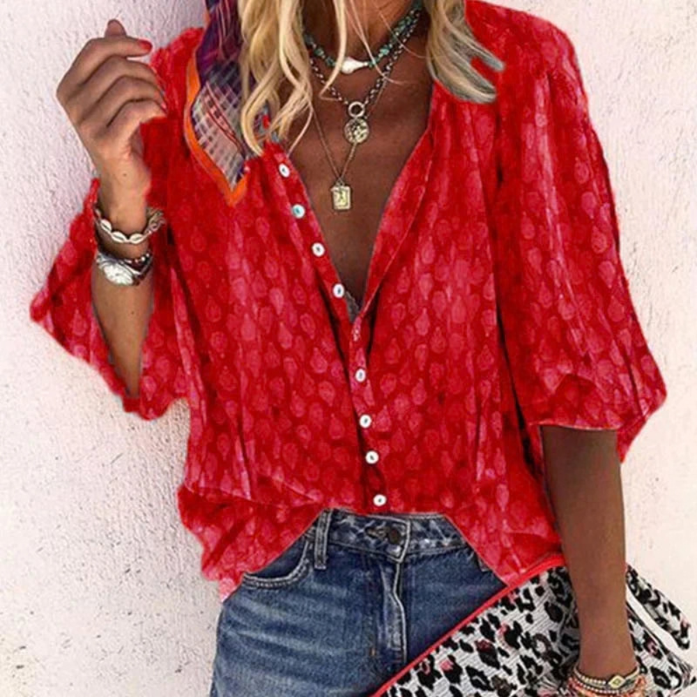 Playful Printed Button Down Blouse