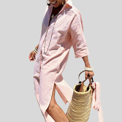 Effortless Striped Midi Shirt Dress
