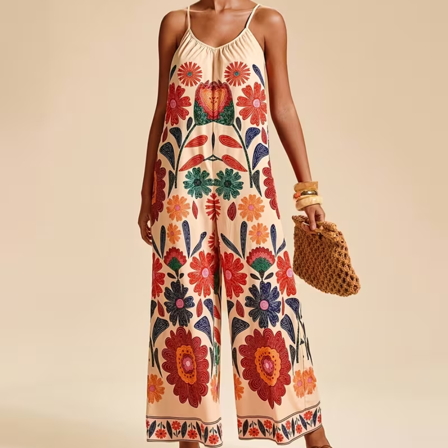 Floral Wide Leg Strap Jumpsuit
