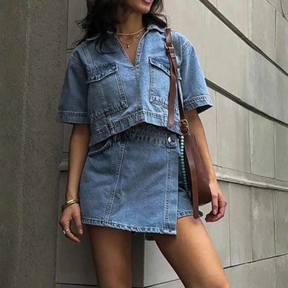 Bold Lapel Top Shorts Set