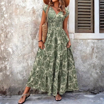Printed V Neck Maxi Dress