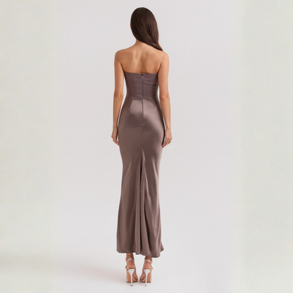 Striking Strapless Draped Maxi Dress