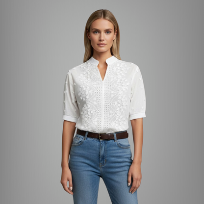 Delicate Lace Blouse Split Neck