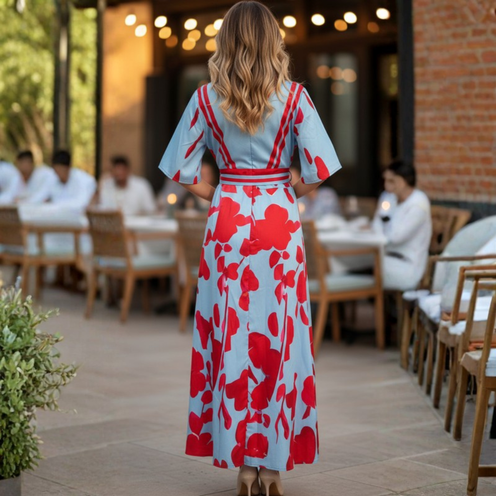 Graceful Floral Sleeve Midi Dress