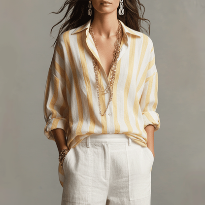 Breathable Cotton Linen Striped Shirt
