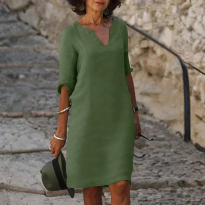 Relaxed V Neck Midi Dress