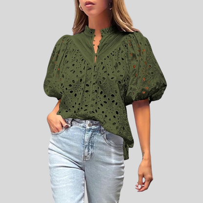 Textured Hollow Puff Sleeve Top