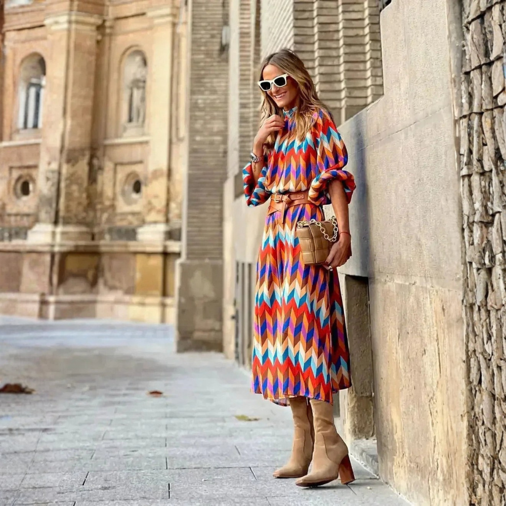 Vibrant Geometric Print Maxi Dress