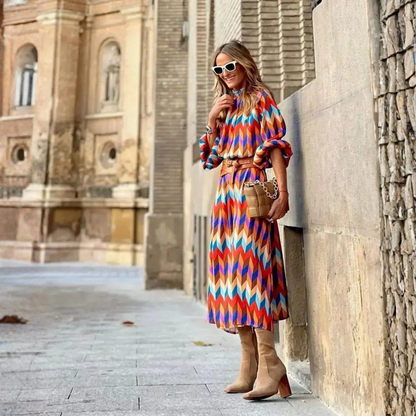 Vibrant Geometric Print Maxi Dress