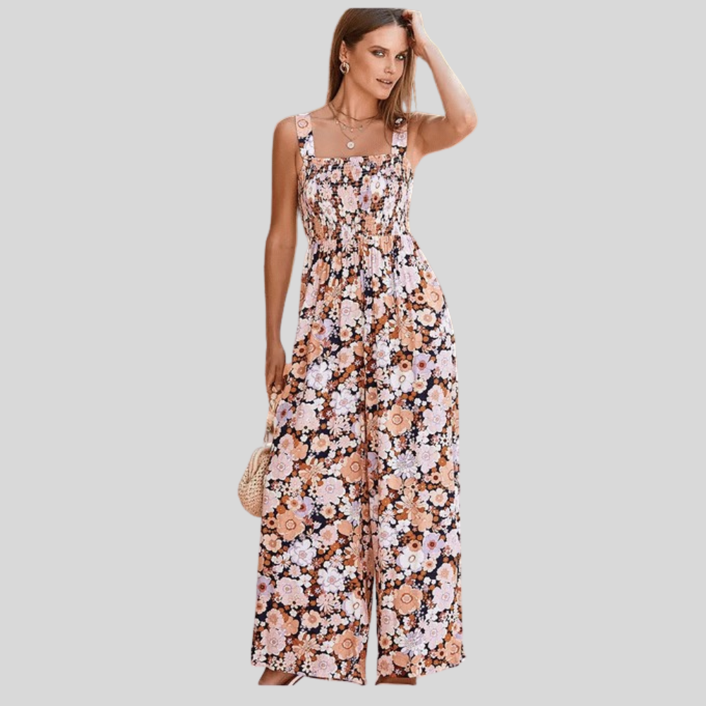 Floral Jumpsuit Smocked Bust