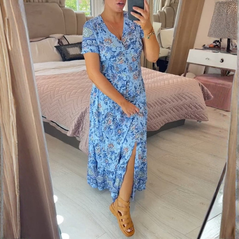 Floral Maxi Dress Button Front