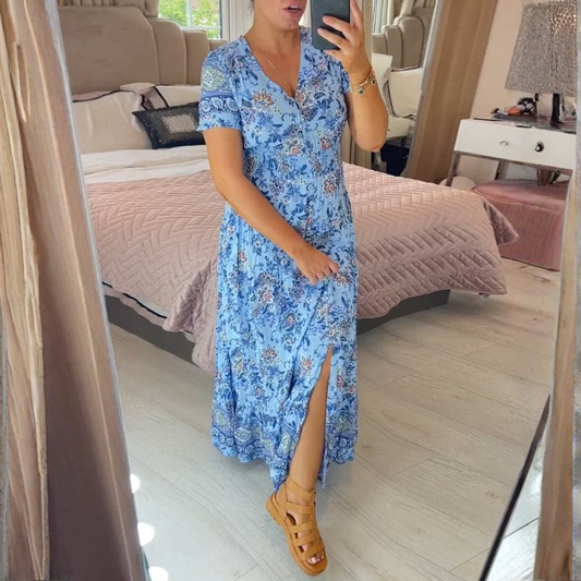 Floral Maxi Dress Button Front