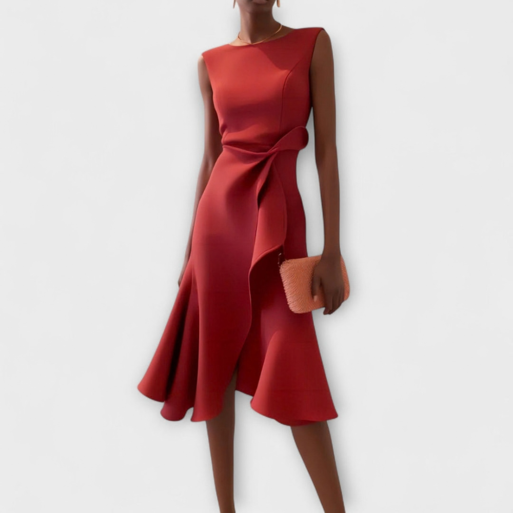 Asymmetric Draped Midi Dress
