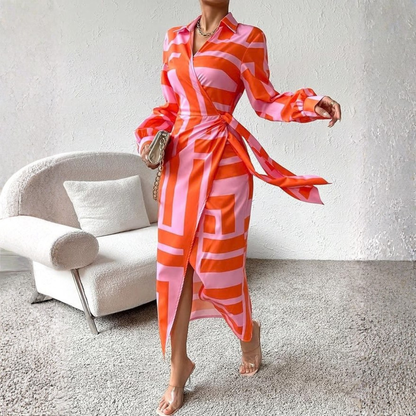 Vibrant Printed Wrap Midi Dress