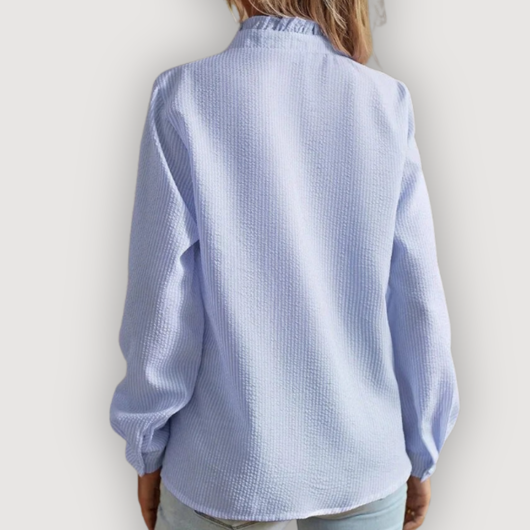 Chic Vertical Stripe Ruffle Blouse