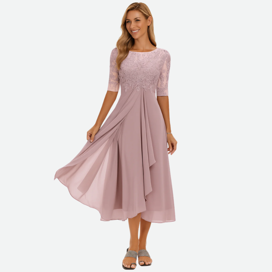 Delicate Lace Midi Dress Flared
