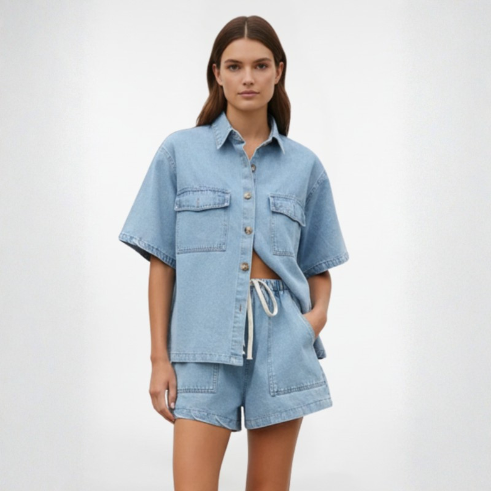 Casual Denim Set Short Sleeve