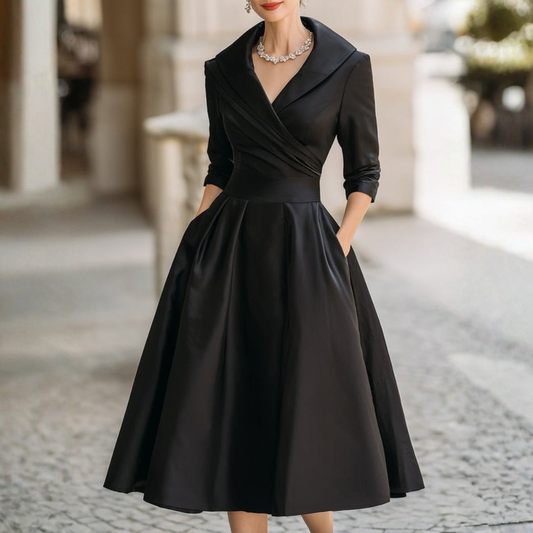 Vintage Shawl Collar Midi Dress