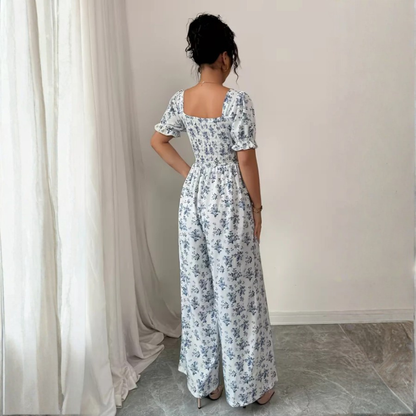 Floral Puff Sleeve Wide Leg Jumpsuit