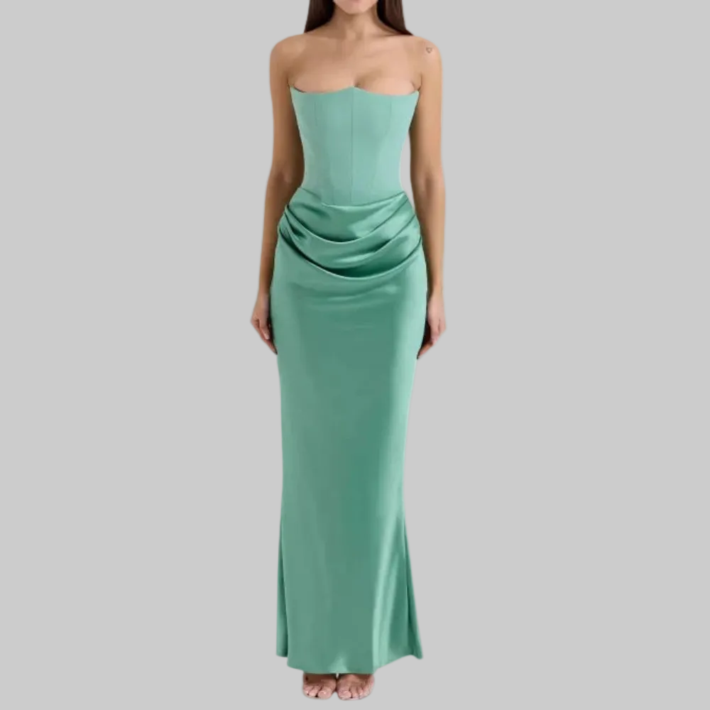 Sleek Strapless Draped Maxi Dress
