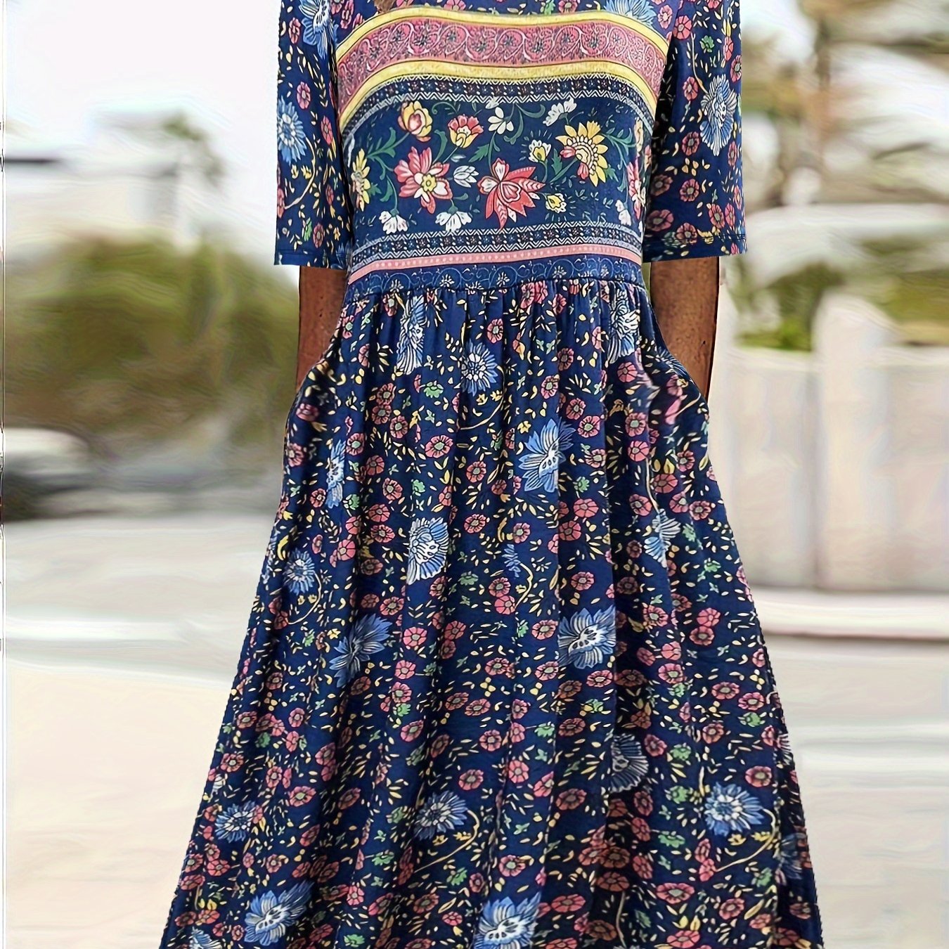 Boho Floral Maxi Dress With Pockets