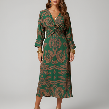 Graceful V Neck Midi Dress