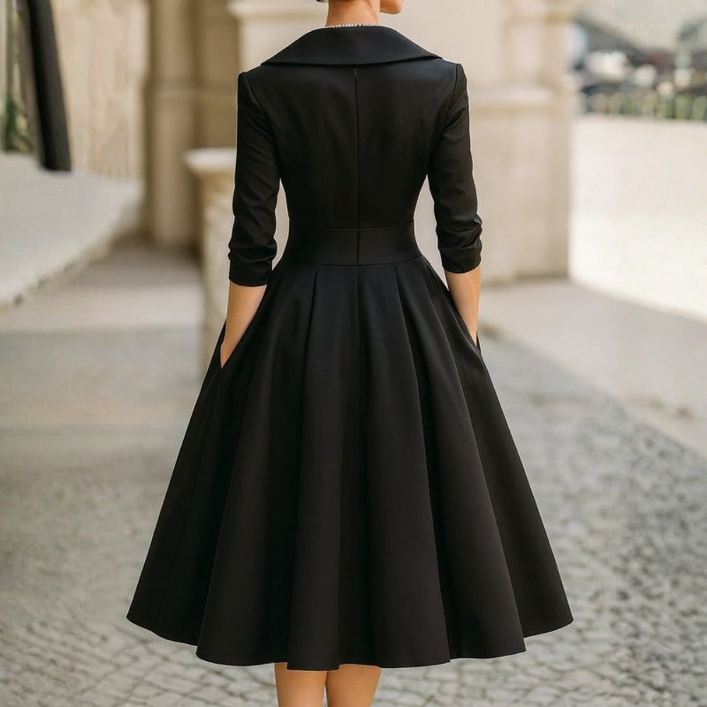 Vintage Shawl Collar Midi Dress