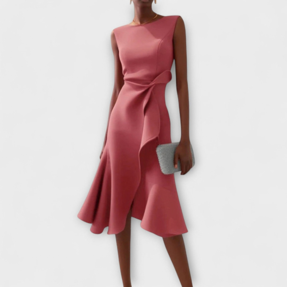 Asymmetric Draped Midi Dress