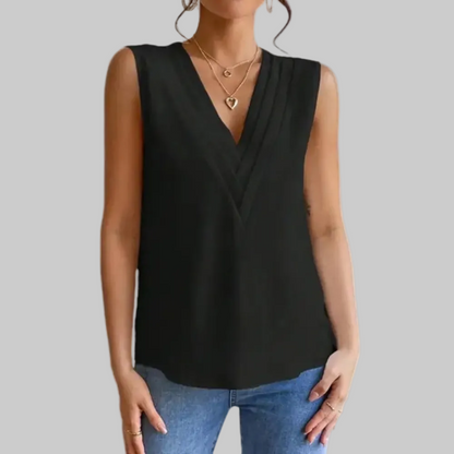 Flowing Pleated V Neck Top