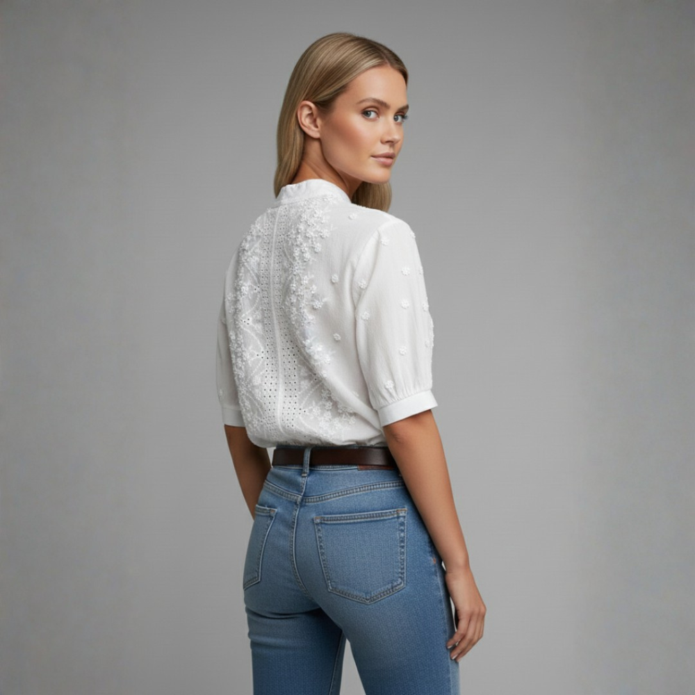 Delicate Lace Blouse Split Neck