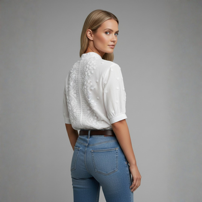 Delicate Lace Blouse Split Neck