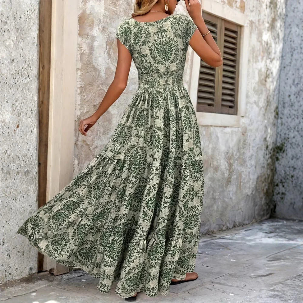 Printed V Neck Maxi Dress