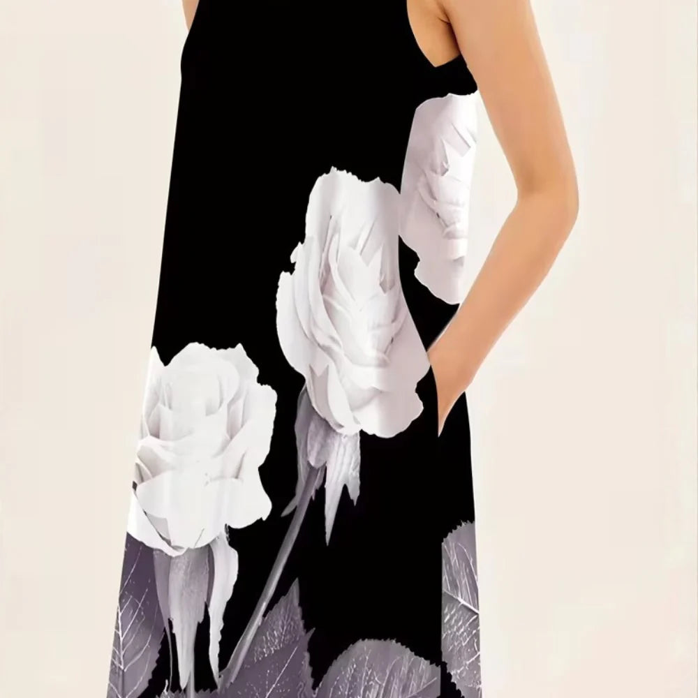 Floral Notched Neck Sleeveless Maxi Dress Casual Elegant