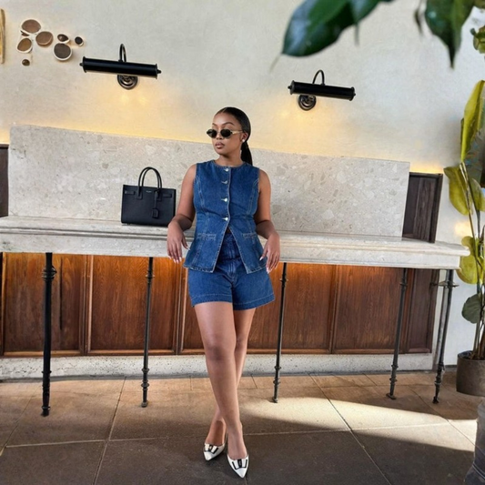 Sleek Denim Two Piece Set