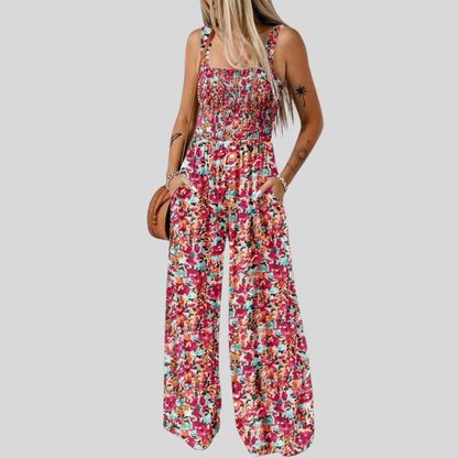Floral Jumpsuit Smocked Bust