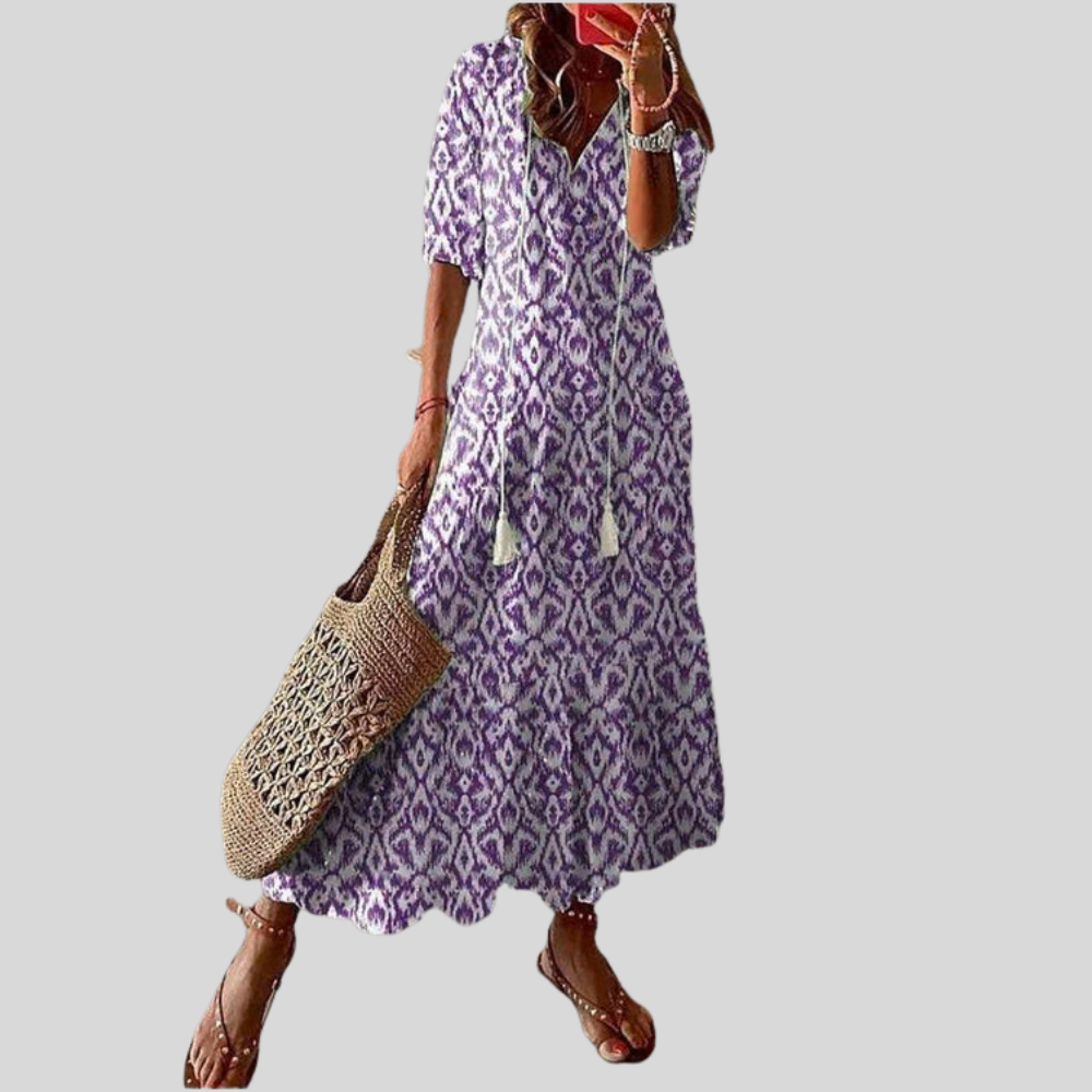 Boho Maxi Dress V Neck